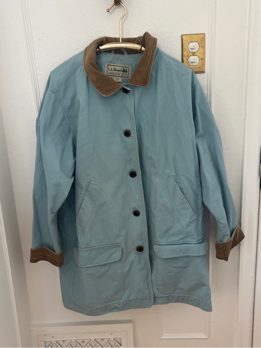 L.L. Bean Light Blue Utility Jacket with Brown Corduroy Collar